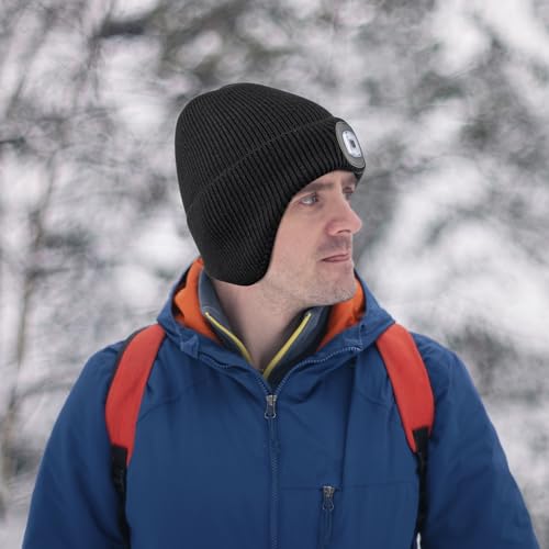 Etsfmoa Hat with Light for Men and Women,Fleece Lined Beanie with Earflaps,Type c Rechargeable LED Caps