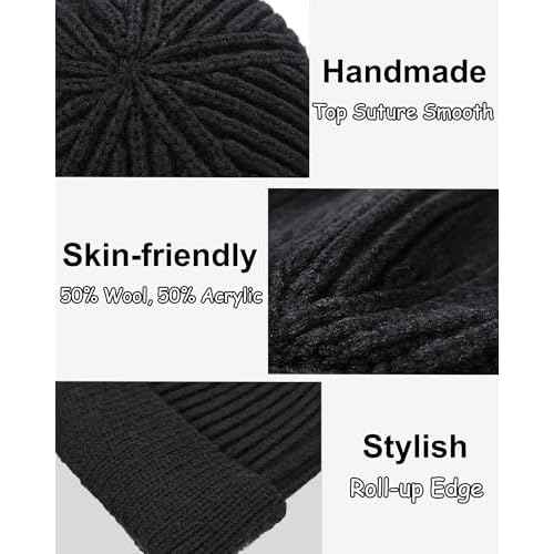 vidsel Thin Wool Fisherman Beanie for Men Women, Short Knit Cuff Trawler Watch Hats