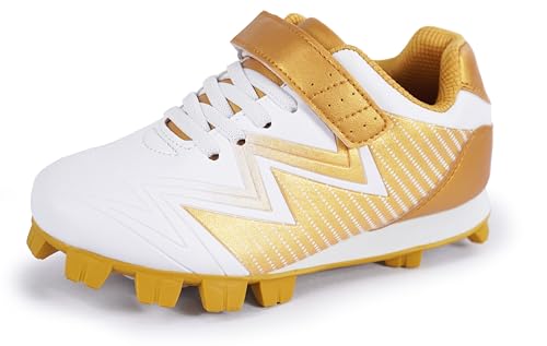 Kids Baseball Cleats Softball Shoes for Boys Girls 11 Little Kid Gold - Athletic Sports Footwear