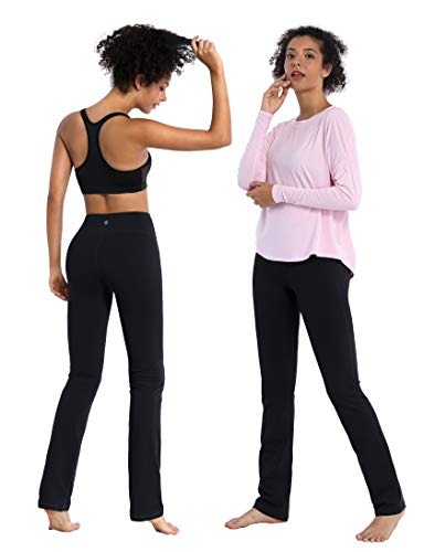 Women’s Tummy Control Yoga Pants with Pockets - Straight Leg, 35" Inseam, XX-Large, Black