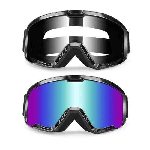 ATV Dirt Bike Goggles 2-Pack Motorcycle Motocross MX UTV MTB Helmet Riding OTG Goggles UV400 Anti-Fog Scratch Dustproof for Men & Women Adult Youth Kids£¨Color+Clear£©