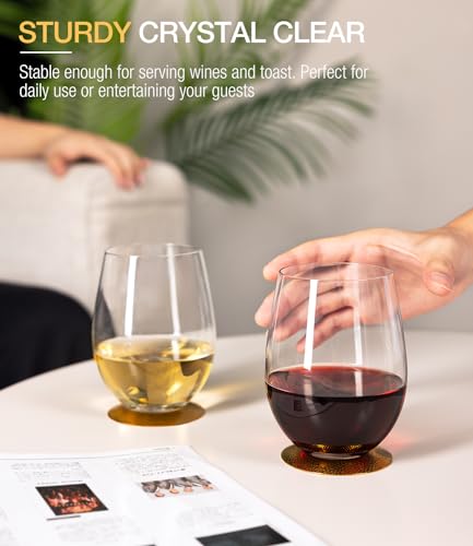 Set of 6 Stemless Wine Glasses 18oz No Stem - Modern Crystal Drinkware