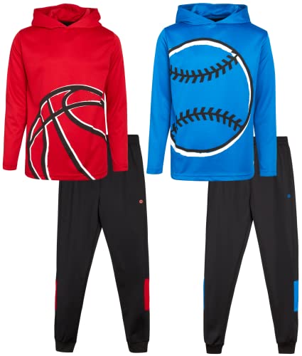 RBX Boys Waffle Thermal Hoodie & Jogger Sweatpants 10 Blue Baseball/Red Basketball