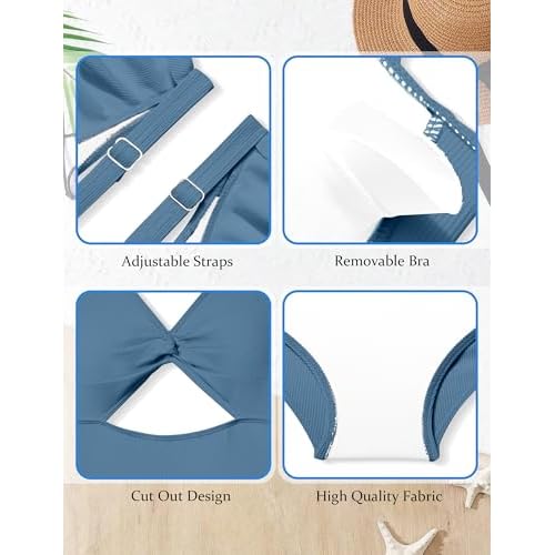 Girls One Piece Swimsuit Cut Out Ruffle Bathing Suit Twist V Neck Swimwear Solid Color with Cover Up Skirt 7-18T