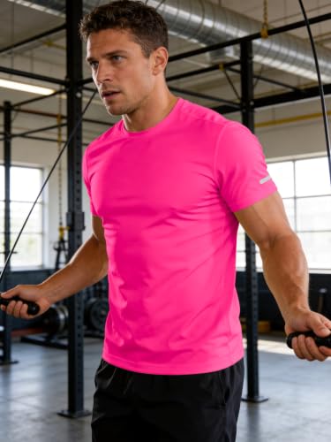 Men's Moisture Wicking Quick Dry Workout Shirts - Large Neon Pink