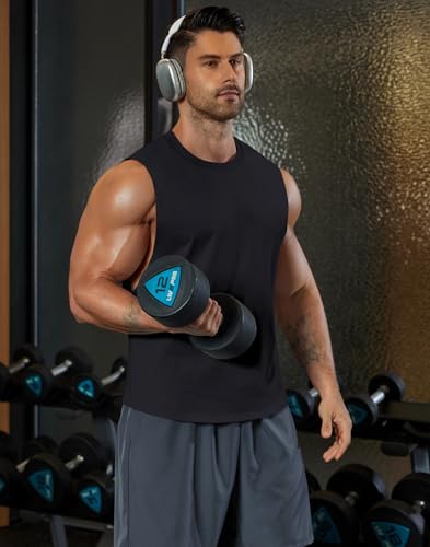 Men's Workout Tank Top - Cotton Sleeveless Muscle Gym Shirt Large Black