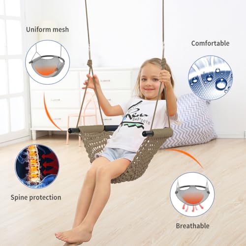 Hand-Knitting Toddler Swing Seat with Adjustable Ropes - Light Brown