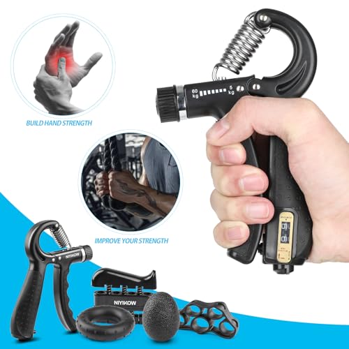 NIYIKOW Black Grip Strength Trainer Kit with Counter 5 Pack - Hand & Finger Exercisers