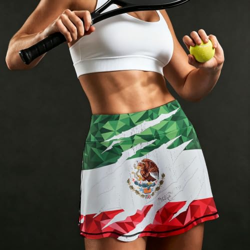 Women's High Waisted Tennis Skirt with Pockets and Inner Shorts - Small Mexican Flag