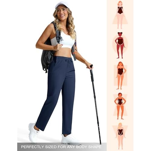 MAGCOMSEN Women's Hiking Pants Lightweight Quick Dry UPF 50 Water Resistant Elastic Waist Golf Travel Pants Zip Pockets