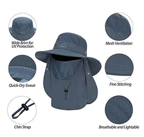 Men's 3-in-1 Sun Fishing Hat Outdoor Boonie Cap - Dark Grey, One Size