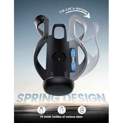 Lamicall Bike Water Bottle Holder - [Tracker Storage] [Adjustable Spring Design] Bike Cup Holder, Bicycle Drink Cage, Cycling Bike Water Bottle Cage with Screws Tool, for 2.28-3.39" Diameter Bottles