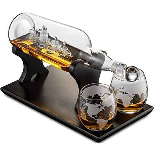 Godinger Ship In A Bottle Whiskey Decanter and Whiskey Glasses Bar Set, for Liquor Scotch Bourbon, Gifts for Men Clear
