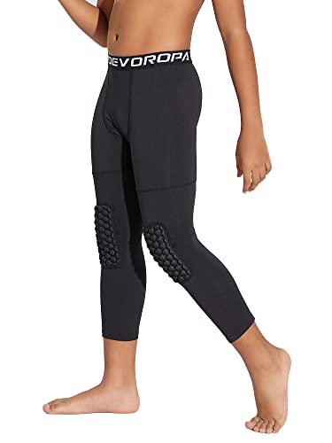 Devoropa Youth Boys' Compression Basketball Pants with Knee Pads - Medium / Both Legs - Black