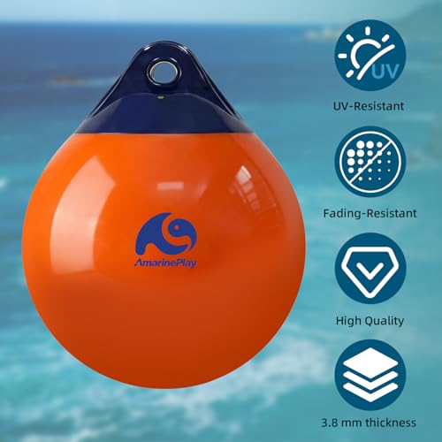 Orange Boat Buoy Ball Anchor Float 15 Inch for Docking & Mooring - Heavy Duty Marine-Grade Vinyl