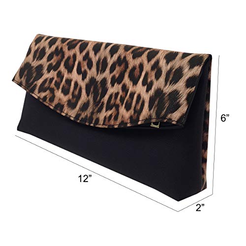 JNB Synthetic Leather Leopard Print Fold Over Clutch - Brown