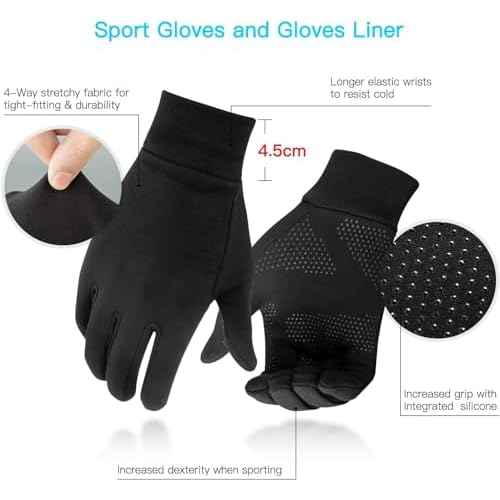 Unigear Lightweight Running Gloves, Touch Screen Anti-Slip Warm Gloves Liners for Cycling Biking Sporting Driving for Men Women