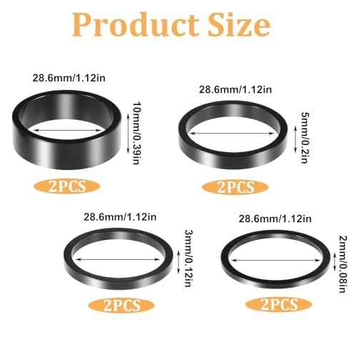 8 PCS Bicycle Headset Spacer, 4 Sizes Aluminium Alloy Bike Handlebar Stem Spacers Threadless Fork Washer Fit for 1 1/8-Inch Stem 2mm 3mm 5mm 10mm
