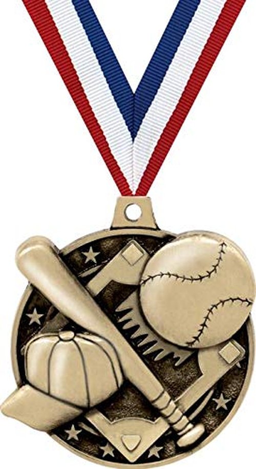 Baseball Medals 10 Pack, 2" Gold Baseball T-Ball Softball Team Medal Awards