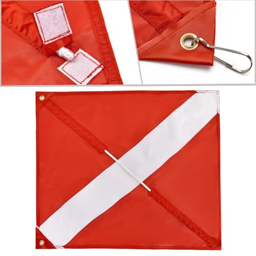 Diving Flag with Adjustable Telescopic Flag Pole - Red & White with Alligator Clip - Fits 0.6-2 Inch Round & Square Rails - Variation: Red White / Diving Flag with Alligator Clip