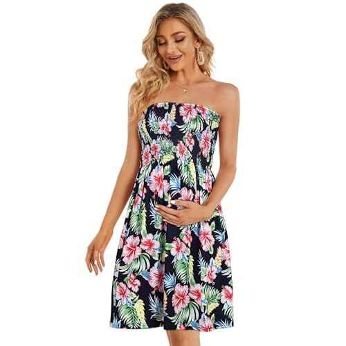 CHICGAL Summer Dresses for Women Beach Cover Ups Strapless Boho Floral Print Sundress