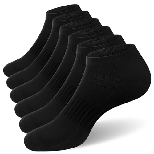Men's Ankle Socks Pack 8/6 Pairs Low Cut Casual Socks Size 10-13 & 13-15 - Black Cushioned Variation 6