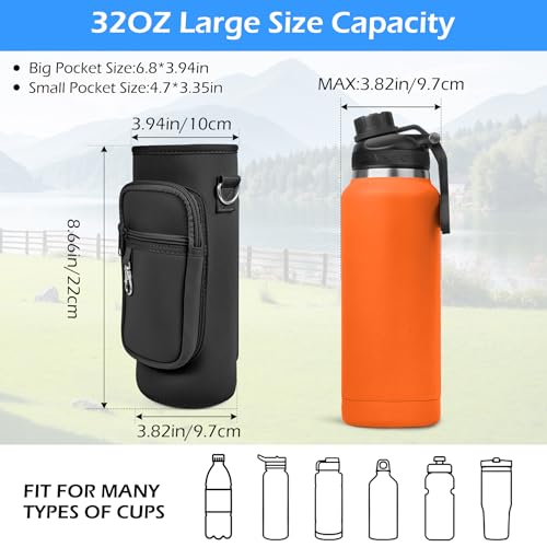 32 OZ Water Bottle Holder with Strap Black - Large Capacity & Adjustable