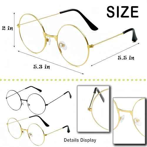 2 Pack Halloween Wizard Glasses Round Costume Glasses,Cosplay Old Man Accessories for Halloween Parties