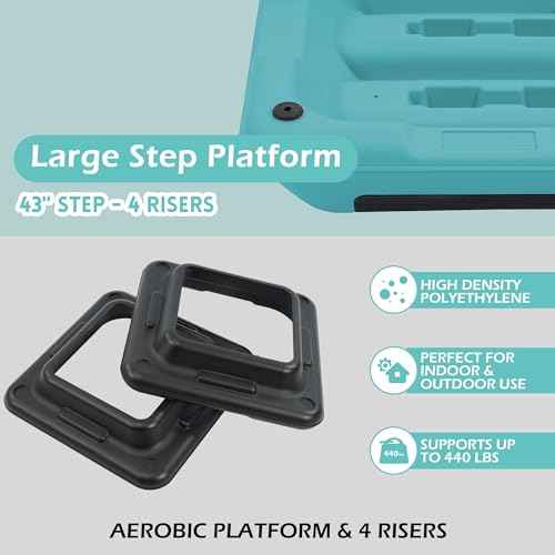 Fitvids Step Aerobic Platform, Exercise Step with 5 levels Adjustable Height, 4 Stackable Risers, Fitness Training Workout Stepper for Home Gym, Cardio Strength, Multiple Options