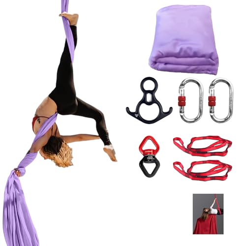 PRIORMAN Aerial Silk Set, Premium 9 Yards/8.2m Pro 40 Denier Nylon Medium Stretch Fabric Silks, Heavy-Duty Fitness Hammock Perfect for AntiGravity Hammock Yoga Training & Dance Circus Performances Includes Hardwares & Daisy Chains