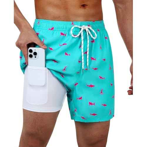 Swim Trunks Mens 5 Inch Inseam Compression Liner Short Men Bathing Suit Lined Swimming Shorts Men's Swim Suits