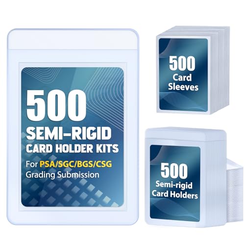 SAMYUCHO 500 Pack Semi-Rigid Card Holders & Penny Sleeves with 0.55-Inch Lip - Double Protection