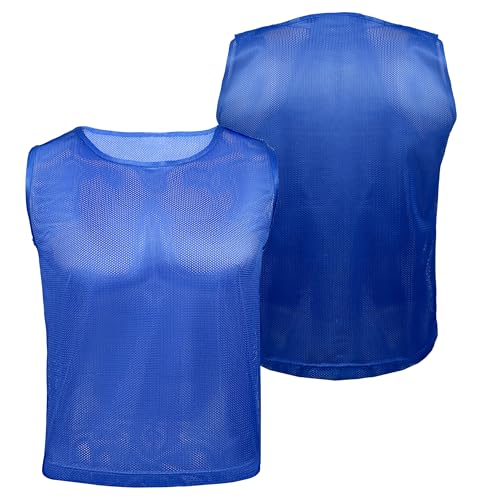Kids Breathable Mesh Soccer Vests & Pennies Set - 9 Red & 9 Blue, Ages 5-10