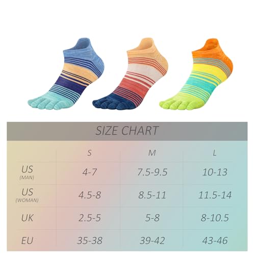 Toe Socks for Men Women 3 Pairs Ankle Running Socks Breathable Five Finger Socks Medium OR6003-3colors