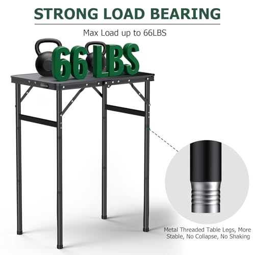 Portable Folding Camping Table with MDF Desktop and Black Finish - Adjustable Height