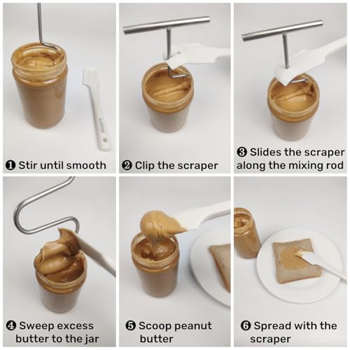 Peanut Butter Stirrer Kit with Silicone Scraper and Handle - Nut & Jam Spreading Tool