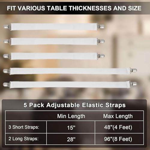 White Adjustable Elastic Tablecloth Clips for Outdoor & Indoor Use - 5 Pack