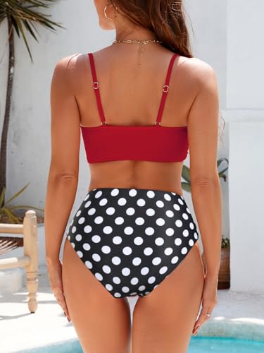 Women's Bikini Sets 2 Piece High Waist Swimsuit X-Large Red & Black