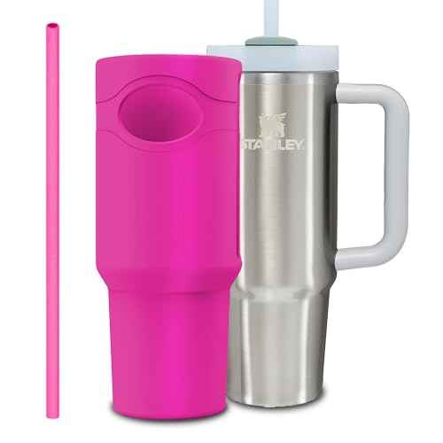 Silicone Boot for Stanley Cup 40 oz Accessories Sleeve Boots Bottom Protector & Replacement 12¡± Straw Set Compatible for Stanley Tumbler Quencher with Handle Full Body Case Anti-Slip