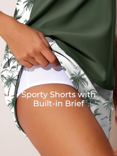Summer Mae Blouson Women's Tankini Swimsuit with Tummy Control - Green Shadowa, 18 Plus