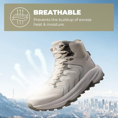 Women's Waterproof Hiking Boots with Arch Support - Khaki, Size 7.5