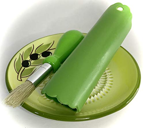 Ceramic Garlic Grater Plate Set - Food Zester with Peeler & Brush, 4 Pieces