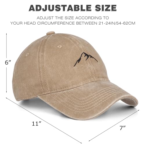 Washed Cotton Vintage Smile Mountain Baseball Cap Sun Hat - Adjustable One Size Black Navy Khaki