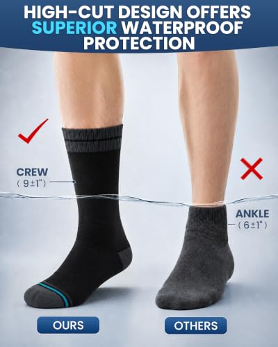 Men's Waterproof Hiking Socks - Large Black & Grey Crew Socks