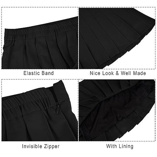 Pleated Skirt for Women Small Black Skater Skirt with Shorts Elastic Waist Plus Size Tennis Skirt