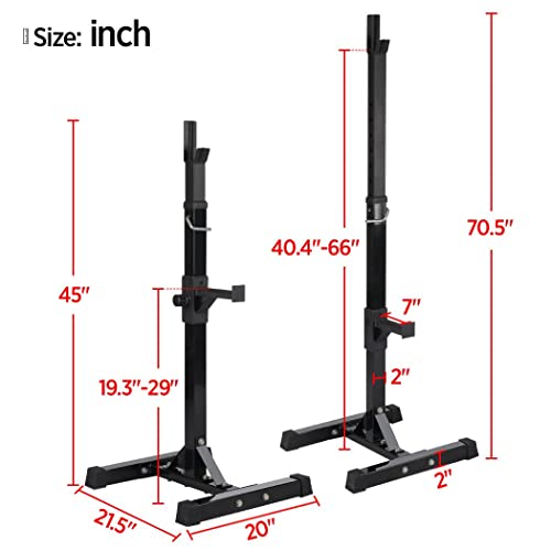 Yaheetech Pair of Adjustable Squat Rack Standard 44-70 Inch Barbell Rack, Solid Steel Squat Stands Bench Press Storage Home Gym Portable Dumbbell Stands