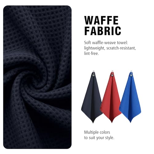 Dragon Tiger Magnetic Golf Towel Navy with Carabiner & Waffle Weave - 23.6 x 15.7 Inches