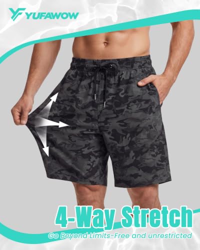 Men's Swim Trunks with Mesh Lining - Quick Dry & Breathable, Black Camo, Large