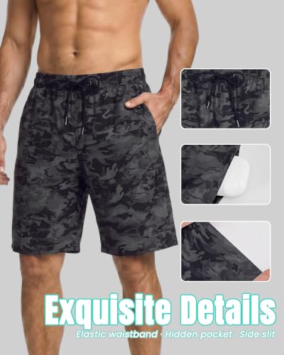 Men's Swim Trunks with Mesh Lining - Quick Dry & Breathable, Black Camo, Large