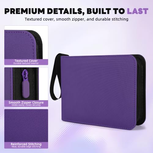 Purple 2-Pocket Mini Card Binder - Small Trading Card Album with Zipper
